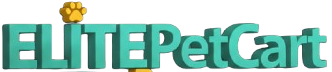 Logo of ELITEPetCart with a shopping cart and paw print on a white background
